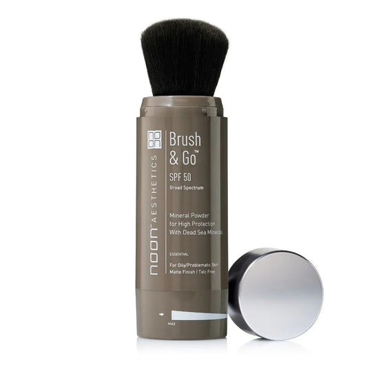 Noon brush& and go mineral sun protection powder spf 50 (riebiai/probleminei odai)(tamsaus atsaplvio), 5 gr x 2 (10 g)